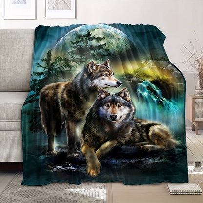 Fluffy flannel blankets / bedspreads with various animal motifs (dog, wolf, etc.)